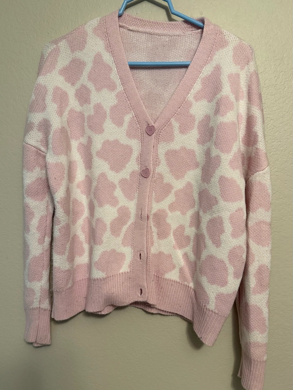 Pink and Cream Animal-Print V-Neck Cardigan